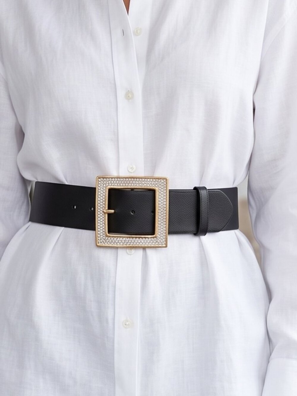 Alexis Kirk Black Rhinestone Big Buckle Belt 2 Belt straps leather /Satin)